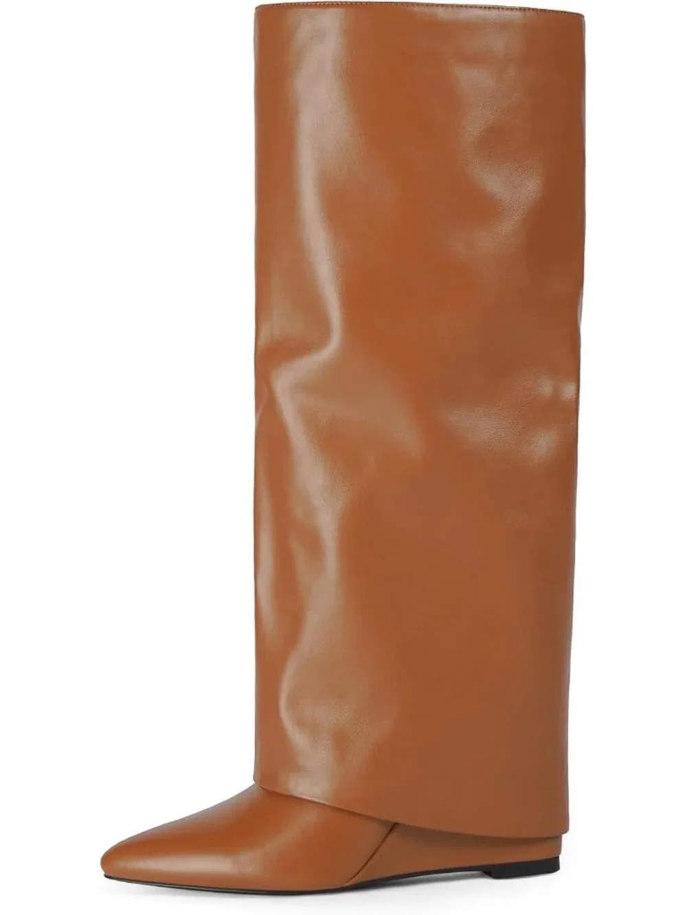 Women's Brown Pu Wedge Heel Pointed Toe Faux Leather Over The Knee Boots